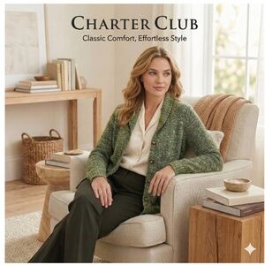 Charter Club Shawl Collar Marled Knit Cardigan Green Size M